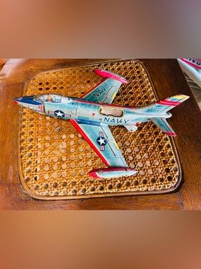 Vintage Navy Blue and Red Toy Jet Plane - Kids Toy